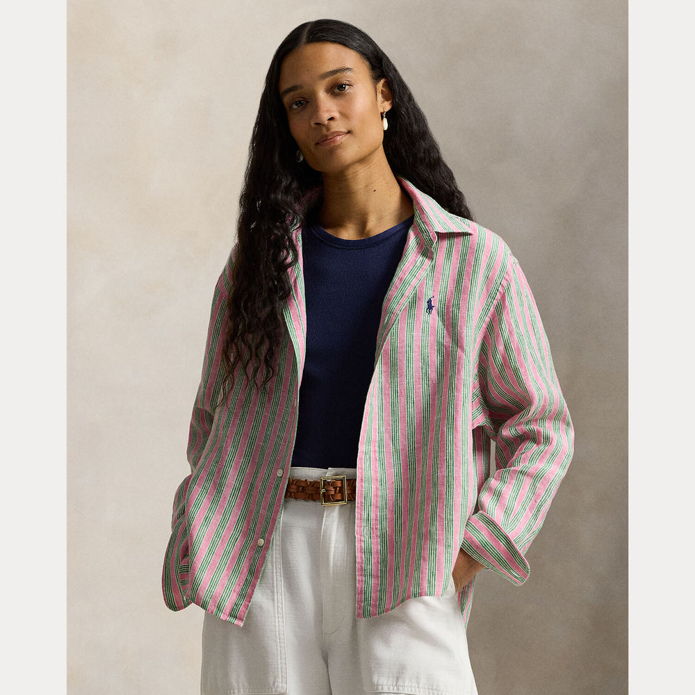 POLO Ralph Lauren Linnen Blouse Lange Mouw – Roze-100% linnen-DAMES TOPS & BLOUSES-Roze