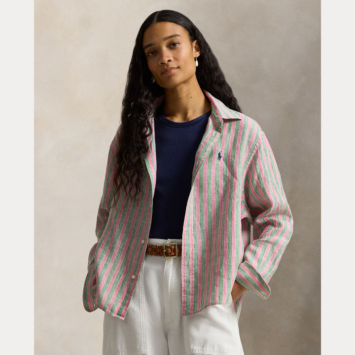 POLO Ralph Lauren Linnen Blouse Lange Mouw – Roze-100% linnen-DAMES TOPS & BLOUSES-Roze