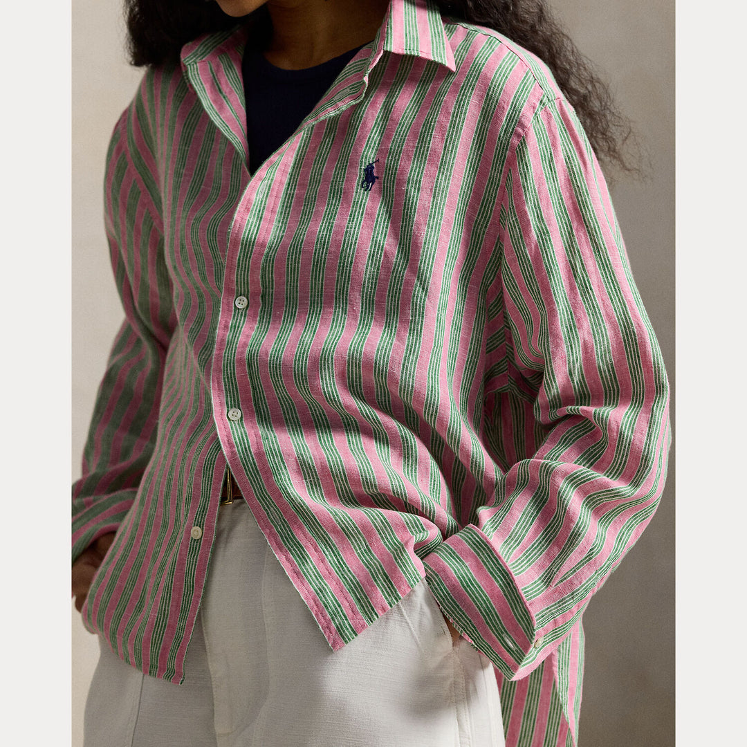 POLO Ralph Lauren Linnen Blouse Lange Mouw – Roze-100% linnen-DAMES TOPS & BLOUSES-Roze