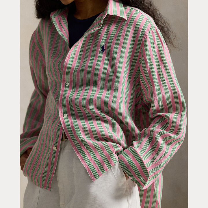 POLO Ralph Lauren Linnen Blouse Lange Mouw – Roze-100% linnen-DAMES TOPS & BLOUSES-Roze