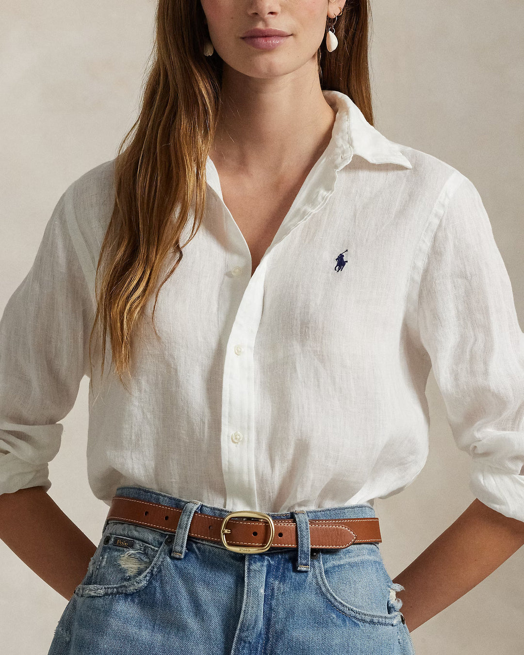 POLO Ralph Lauren linnen blouse wit-100% Linnen-DAMES TOPS & BLOUSES-Wit
