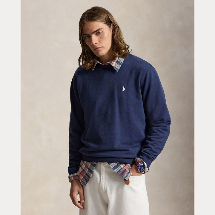 POLO Ralph Lauren Loopback Fleece Sweater – Blauw-80% katoen, 20% gerecycled katoen-HEREN TRUIEN & VESTEN-Blauw