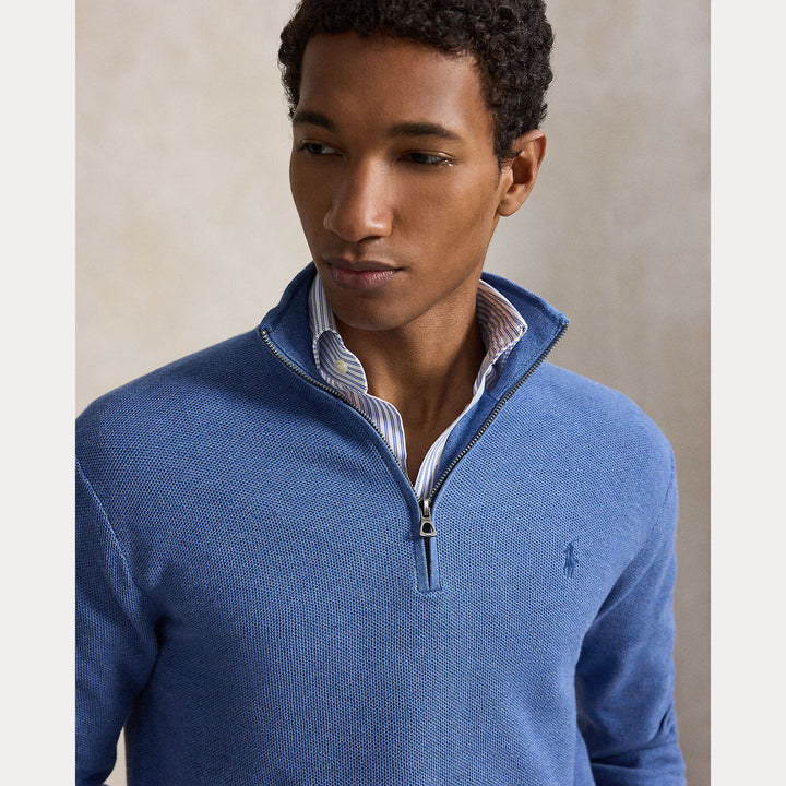 POLO Ralph Lauren Mesh Knit Half Zip – Blauw-100% katoen-HEREN TRUIEN & VESTEN-Blauw