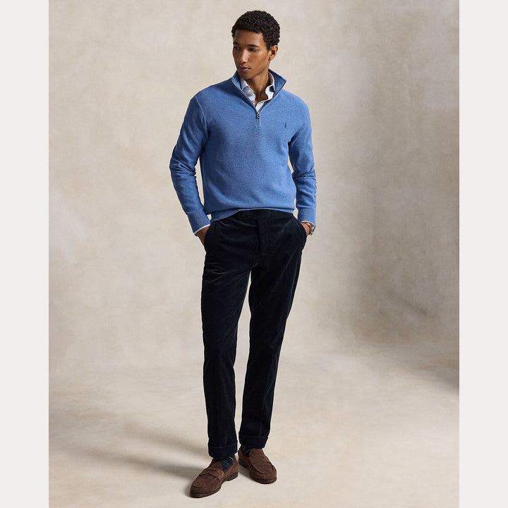 POLO Ralph Lauren Mesh Knit Half Zip – Blauw-100% katoen-HEREN TRUIEN & VESTEN-Blauw