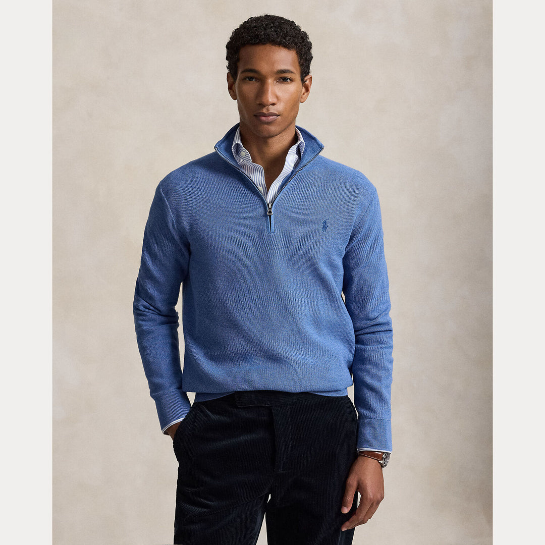 POLO Ralph Lauren Mesh Knit Half Zip – Blauw-100% katoen-HEREN TRUIEN & VESTEN-Blauw