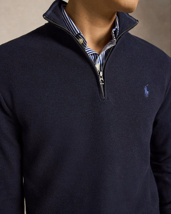 POLO Ralph Lauren Mesh Knit Half Zip – Blauw-100% katoen-HEREN TRUIEN & VESTEN-Blauw
