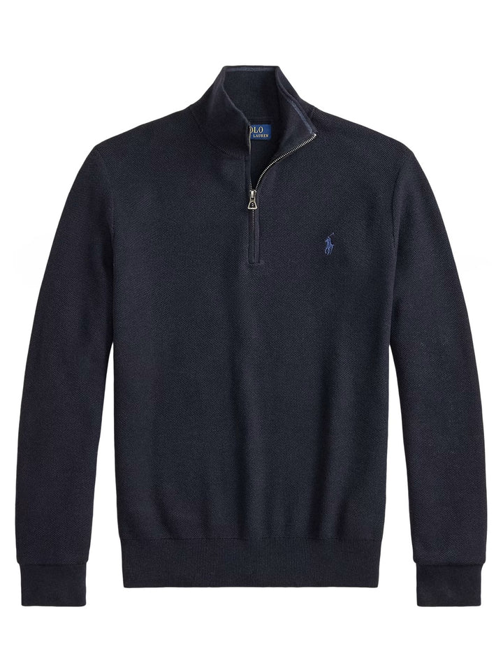 POLO Ralph Lauren Mesh Knit Half Zip – Blauw-100% katoen-HEREN TRUIEN & VESTEN-Blauw
