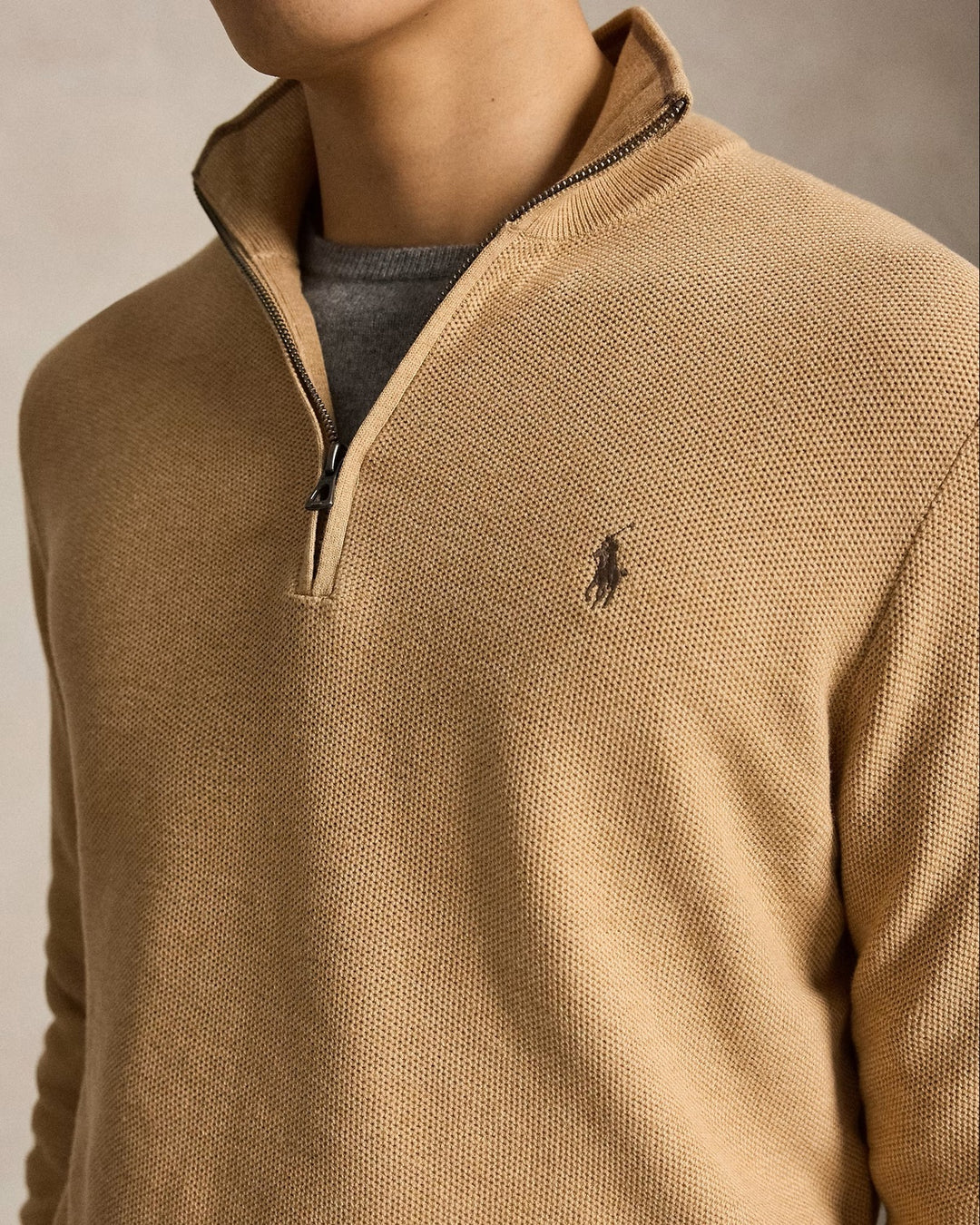 POLO Ralph Lauren Mesh Knit Half Zip – Bruin-100% katoen-HEREN TRUIEN & VESTEN-Bruin