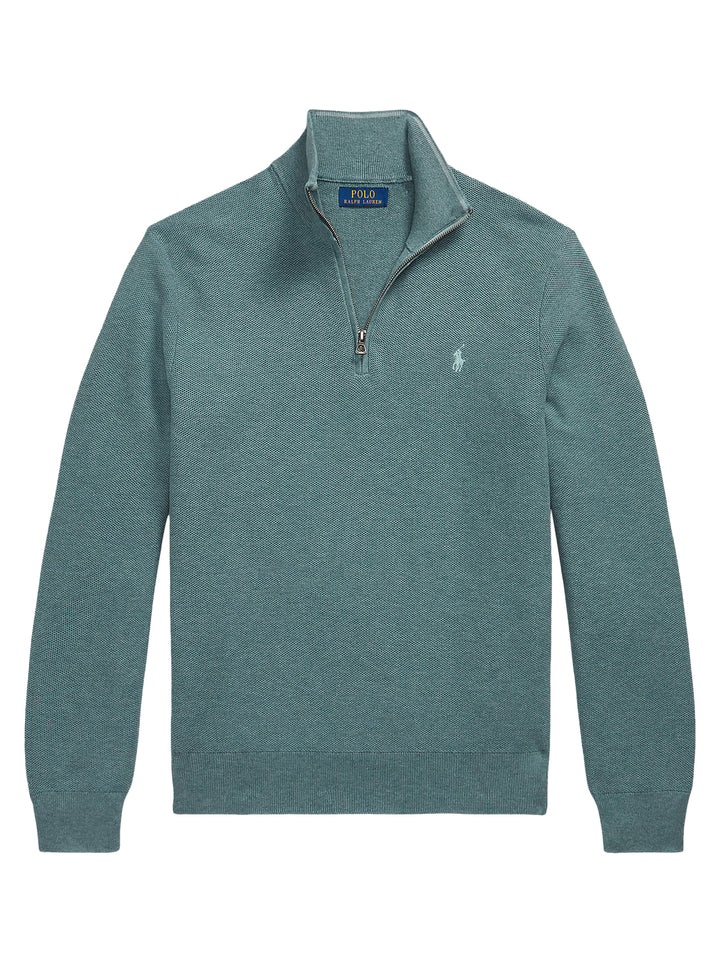POLO Ralph Lauren Mesh Knit Quarter-Zip Trui – Gro-100% katoen-HEREN TRUIEN & VESTEN-Groen