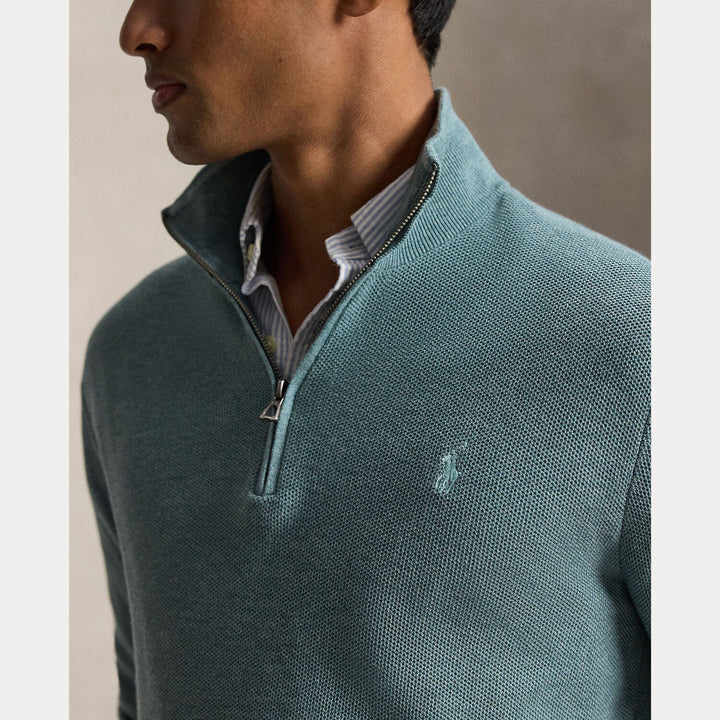 POLO Ralph Lauren Mesh Knit Quarter-Zip Trui – Gro-100% katoen-HEREN TRUIEN & VESTEN-Groen
