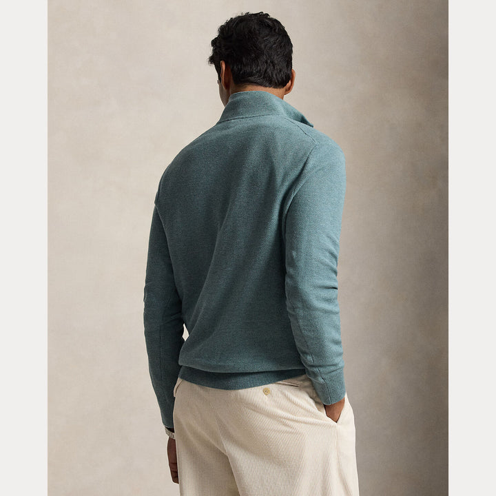POLO Ralph Lauren Mesh Knit Quarter-Zip Trui – Gro-100% katoen-HEREN TRUIEN & VESTEN-Groen
