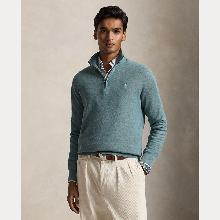 POLO Ralph Lauren Mesh Knit Quarter-Zip Trui – Gro-100% katoen-HEREN TRUIEN & VESTEN-Groen