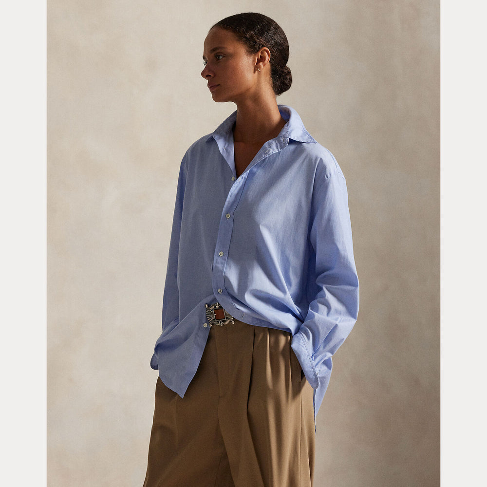 Polo Ralph Lauren Oversized Blouse – Blauw-100% katoen-DAMES TOPS & BLOUSES-Blauw