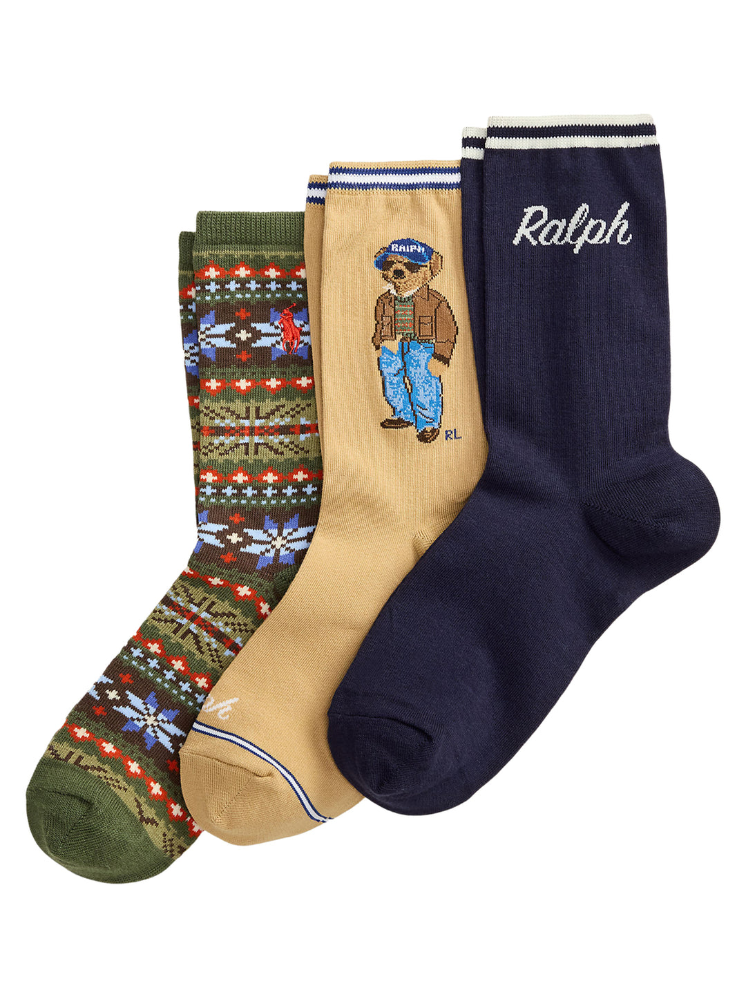 POLO Ralph Lauren Polo Bear Fair Isle Sokken 3-Pac-DAMES ONDER- EN BADMODE-Bruin