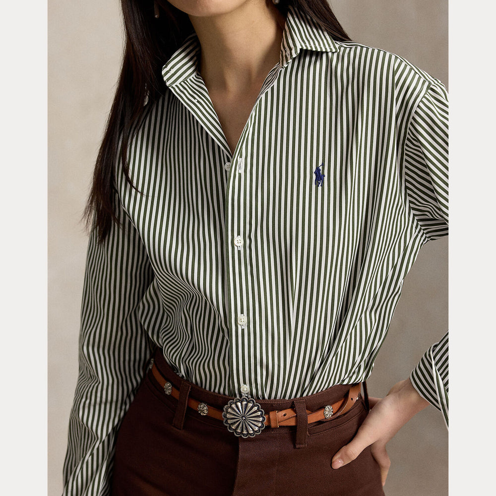 Polo Ralph Lauren Relaxed Fit Gestreepte Blouse-100% katoen-DAMES TOPS & BLOUSES-Groen