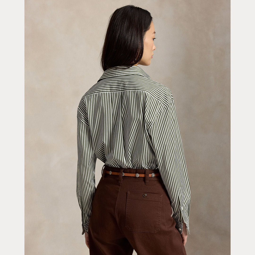 Polo Ralph Lauren Relaxed Fit Gestreepte Blouse-100% katoen-DAMES TOPS & BLOUSES-Groen