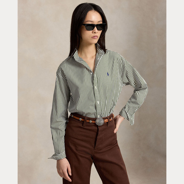 Polo Ralph Lauren Relaxed Fit Gestreepte Blouse-100% katoen-DAMES TOPS & BLOUSES-Groen