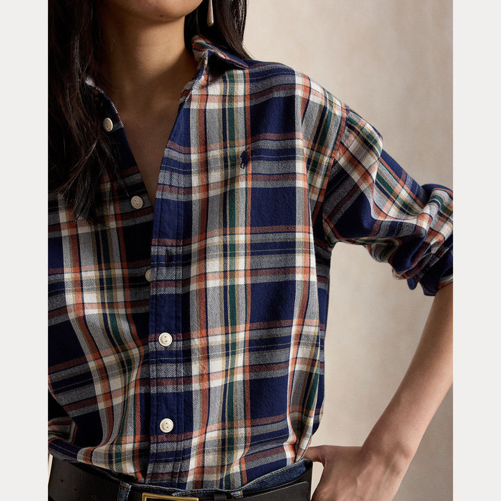 POLO Ralph Lauren Relaxed Fit Ruitblouse – Blauw-100% katoen-DAMES TOPS & BLOUSES-Blauw