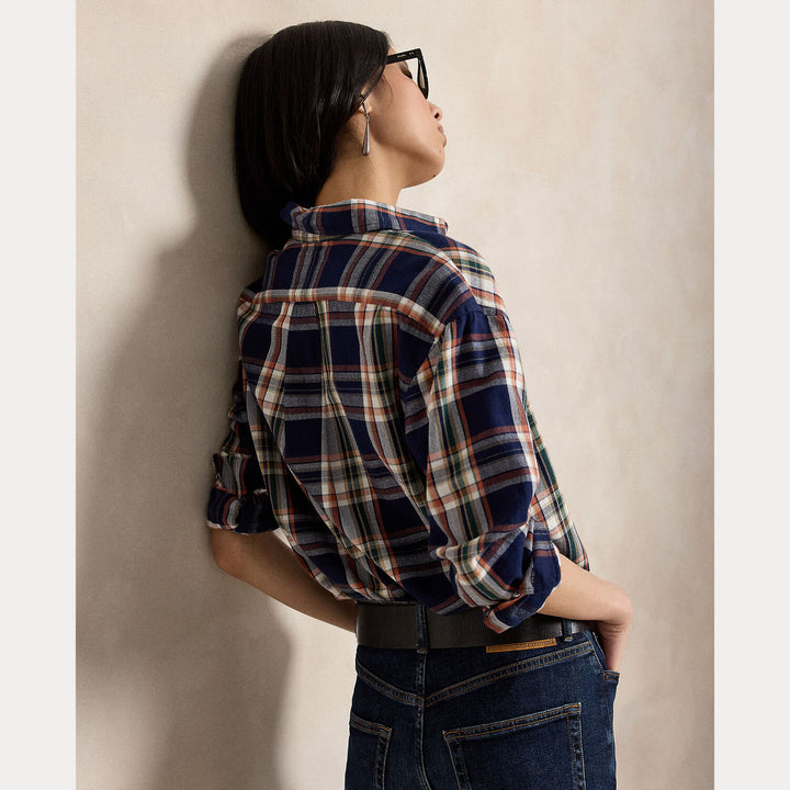 POLO Ralph Lauren Relaxed Fit Ruitblouse – Blauw-100% katoen-DAMES TOPS & BLOUSES-Blauw