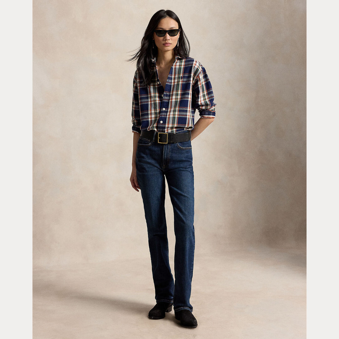 POLO Ralph Lauren Relaxed Fit Ruitblouse – Blauw-100% katoen-DAMES TOPS & BLOUSES-Blauw