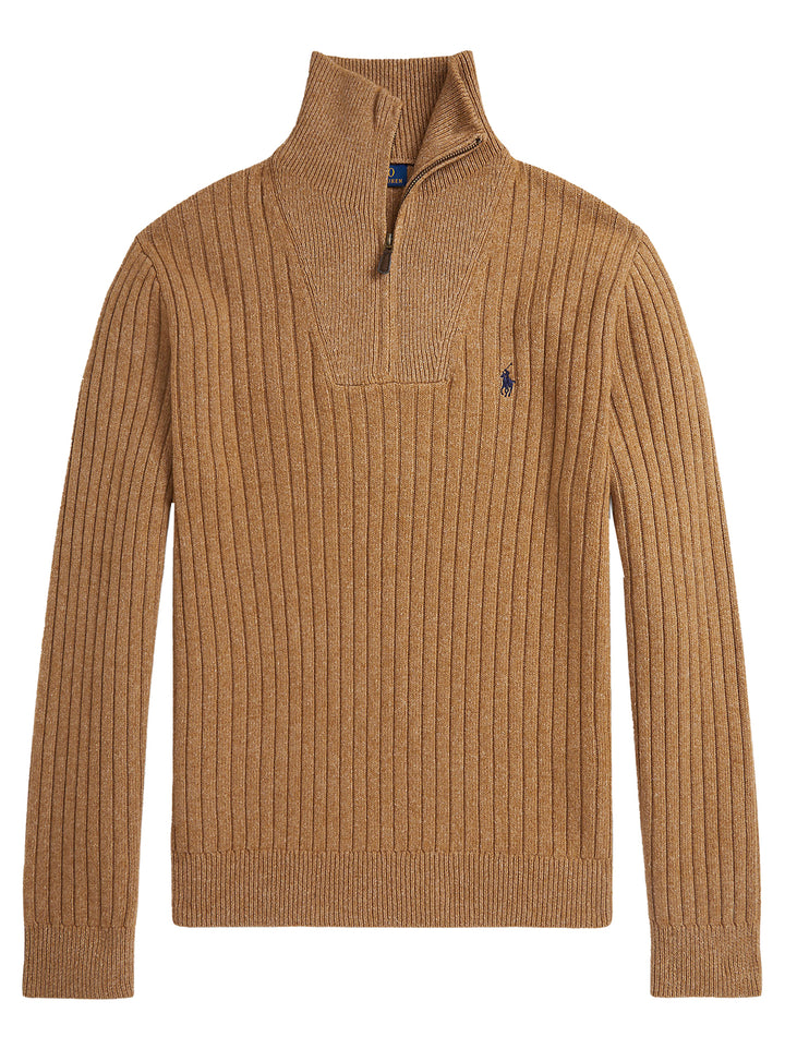 POLO Ralph Lauren Rib‑Knit Wool‑Cotton Quarter‑Zip-55% wol, 45% katoen-HEREN TRUIEN & VESTEN-Beige