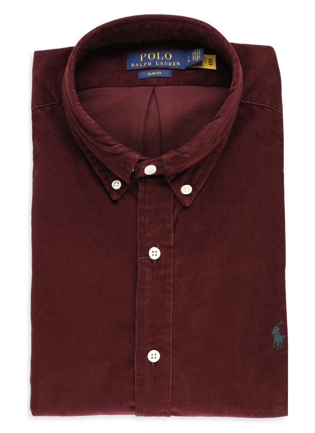 POLO Ralph lauren shirt slim-100% katoen-HEREN SHIRTS-Bordeaux