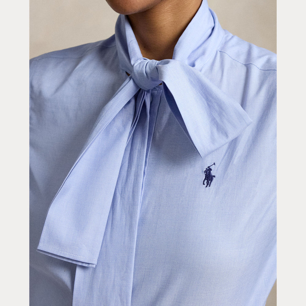 Polo Ralph Lauren Slim Fit Katoenen Blouse Strik-100% katoen-DAMES TOPS & BLOUSES-Blauw
