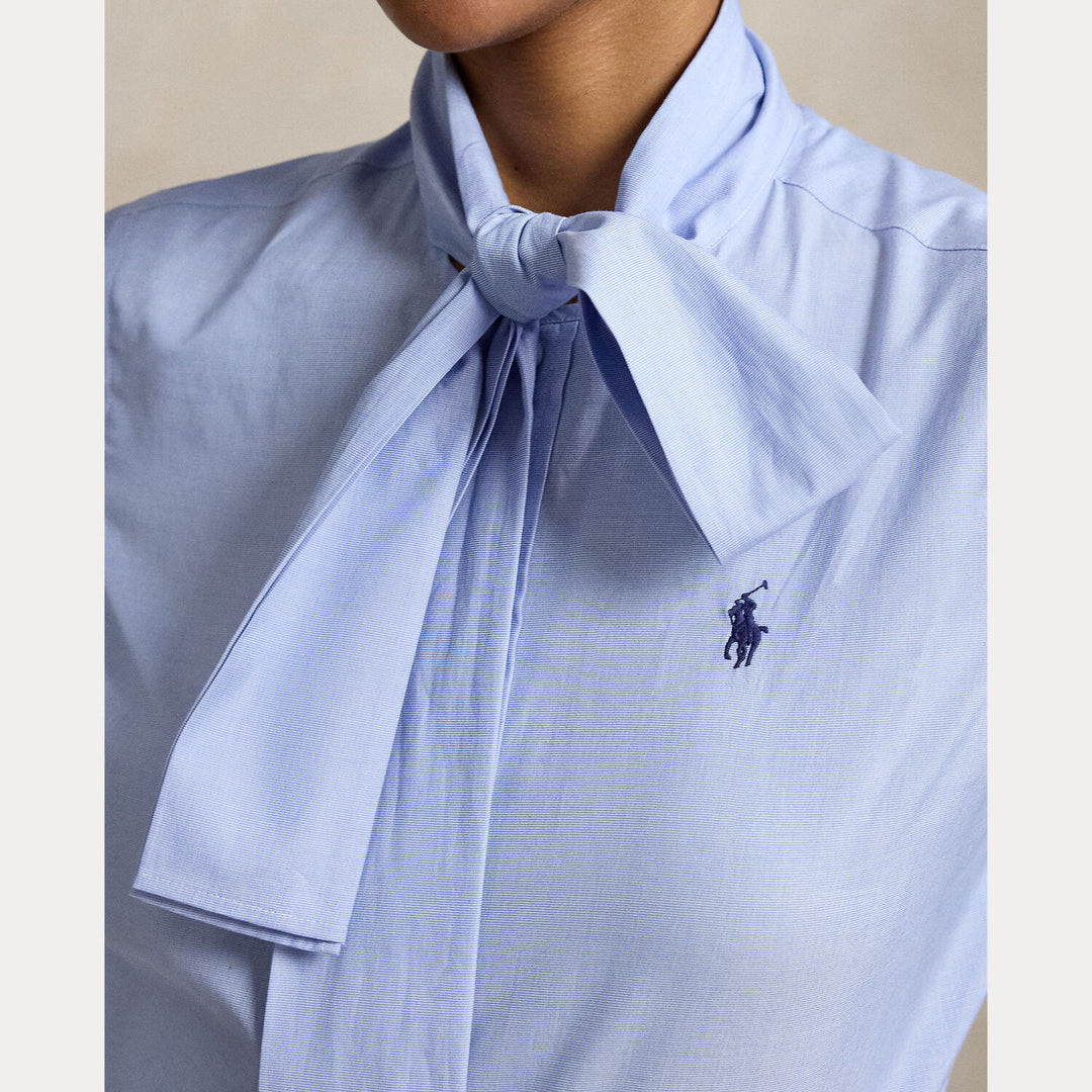 Polo Ralph Lauren Slim Fit Katoenen Blouse Strik-100% katoen-DAMES TOPS & BLOUSES-Blauw