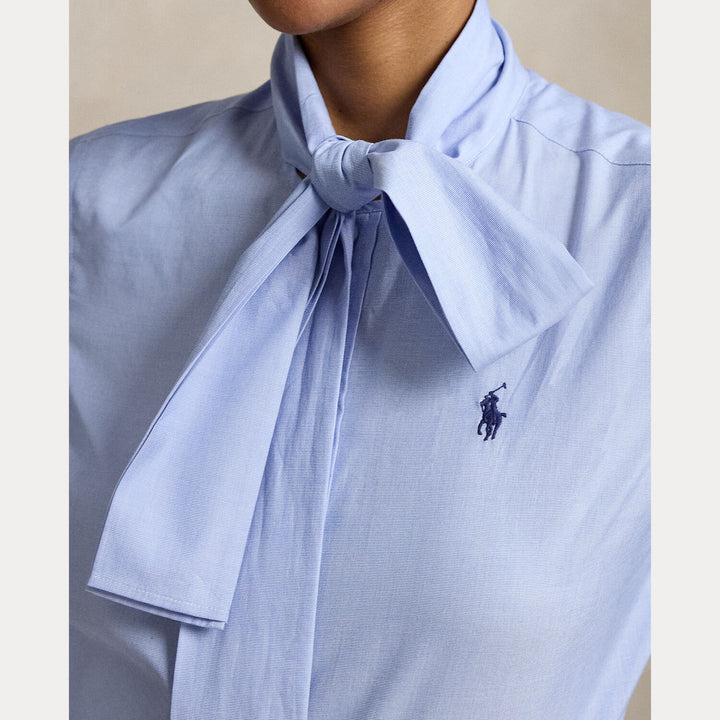 Polo Ralph Lauren Slim Fit Katoenen Blouse Strik-100% katoen-DAMES TOPS & BLOUSES-Blauw