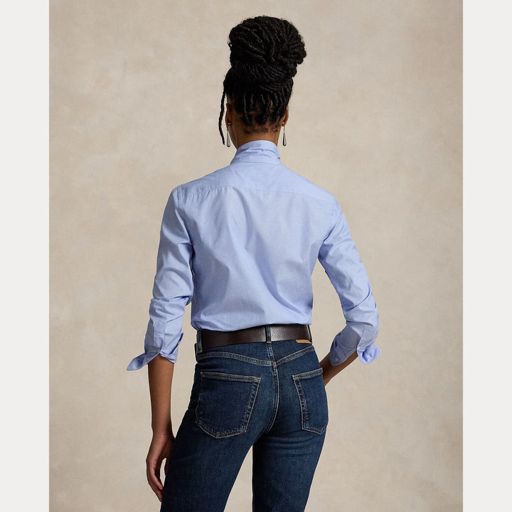 Polo Ralph Lauren Slim Fit Katoenen Blouse Strik-100% katoen-DAMES TOPS & BLOUSES-Blauw