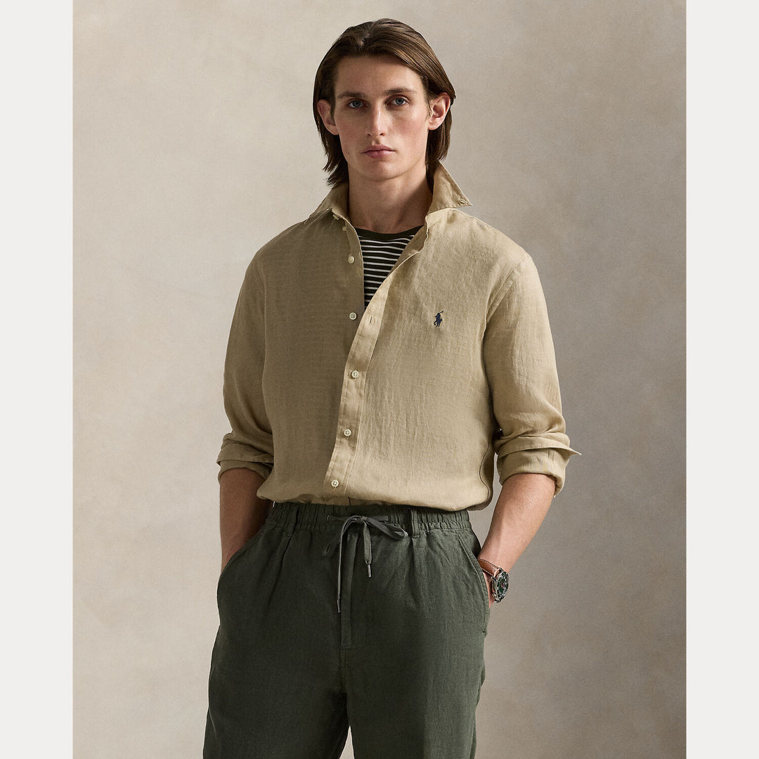POLO Ralph Lauren slim fit linnen overhemd-100% linnen-HEREN SHIRTS-Beige