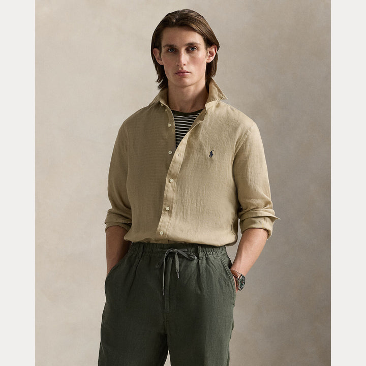 POLO Ralph Lauren slim fit linnen overhemd-100% linnen-HEREN SHIRTS-Beige