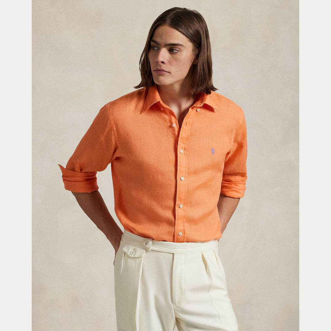 POLO Ralph Lauren Slim Fit Linnen Overhemd-100% Linnen-HEREN SHIRTS-Oranje