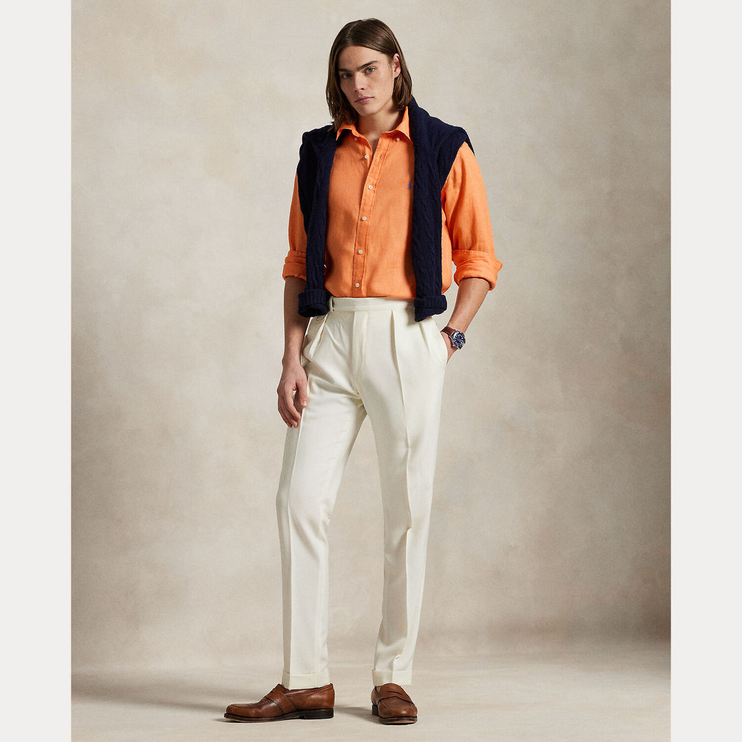 POLO Ralph Lauren Slim Fit Linnen Overhemd-100% Linnen-HEREN SHIRTS-Oranje