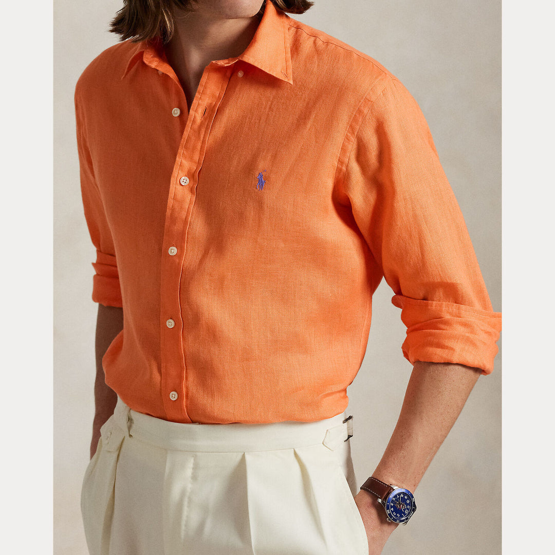POLO Ralph Lauren Slim Fit Linnen Overhemd-100% Linnen-HEREN SHIRTS-Oranje