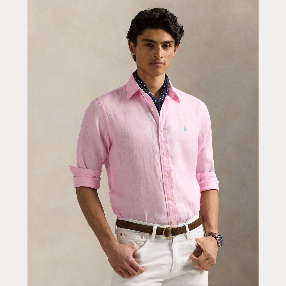 POLO Ralph Lauren Slim Fit Linnen Overhemd-100% Linnen-HEREN SHIRTS-Roze