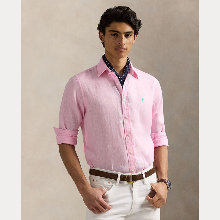 POLO Ralph Lauren Slim Fit Linnen Overhemd-100% Linnen-HEREN SHIRTS-Roze