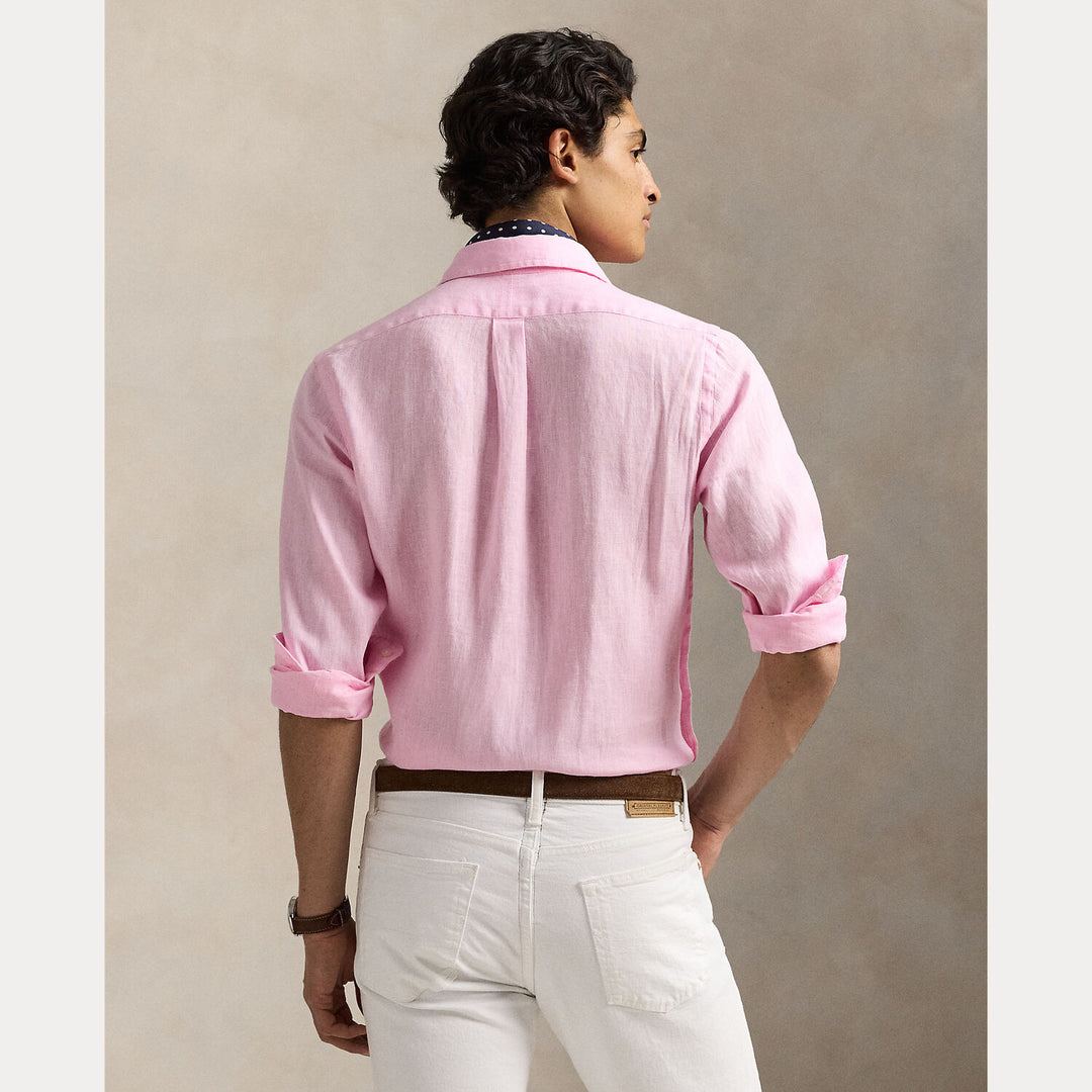 POLO Ralph Lauren Slim Fit Linnen Overhemd-100% Linnen-HEREN SHIRTS-Roze