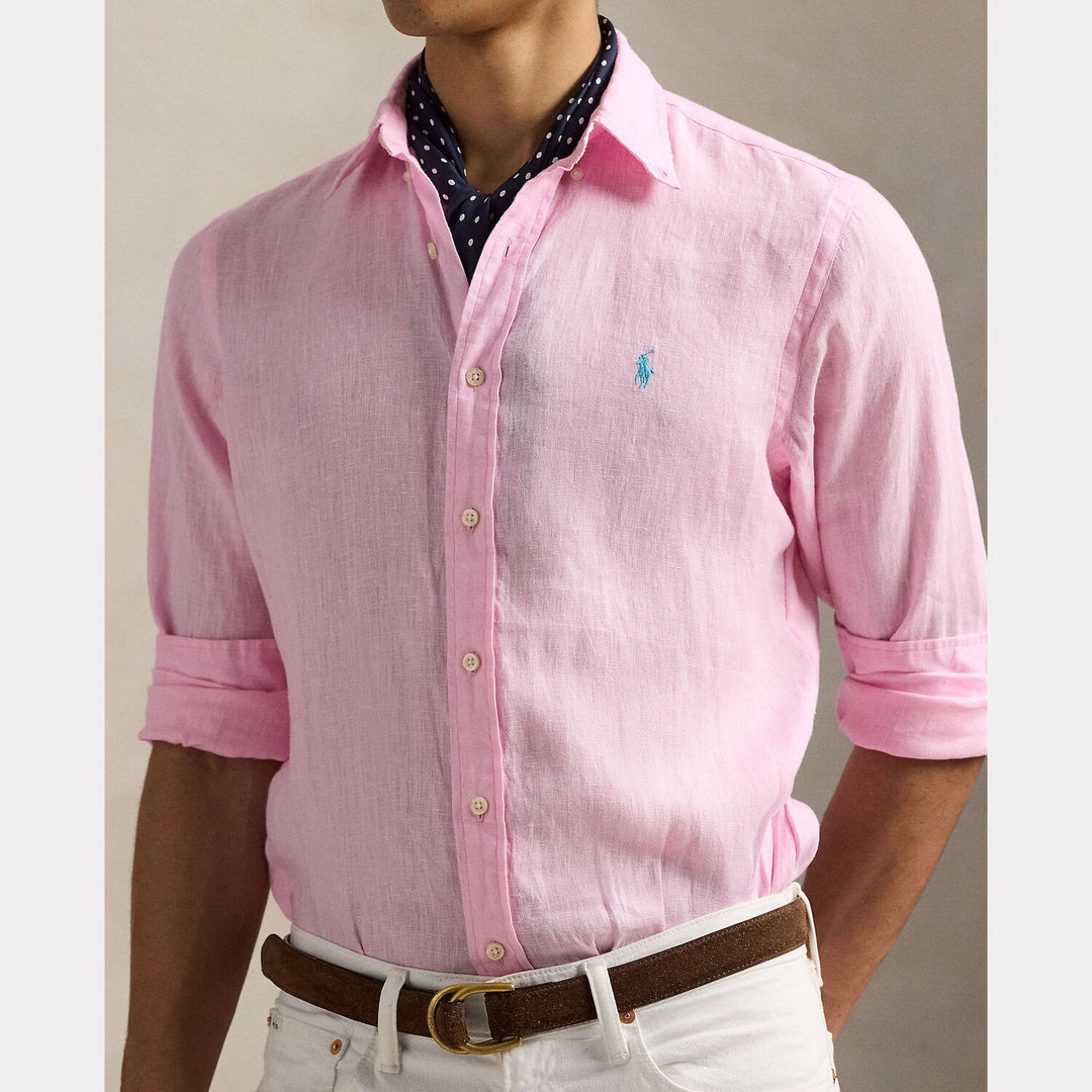 POLO Ralph Lauren Slim Fit Linnen Overhemd-100% Linnen-HEREN SHIRTS-Roze
