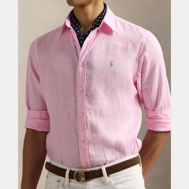 POLO Ralph Lauren Slim Fit Linnen Overhemd-100% Linnen-HEREN SHIRTS-Roze