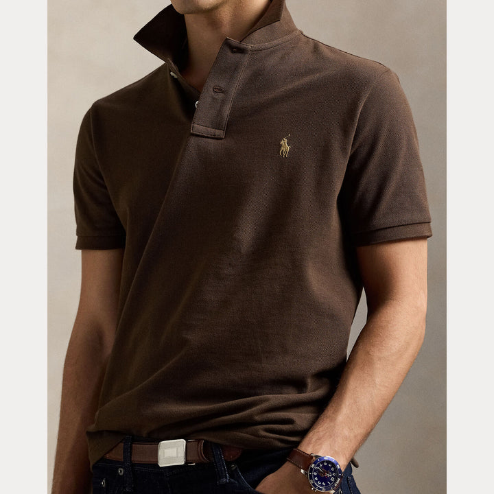 POLO Ralph Lauren Slim Fit Mesh Polo – Bruin-100% katoen-HEREN POLO'S & T-SHIRTS-Bruin