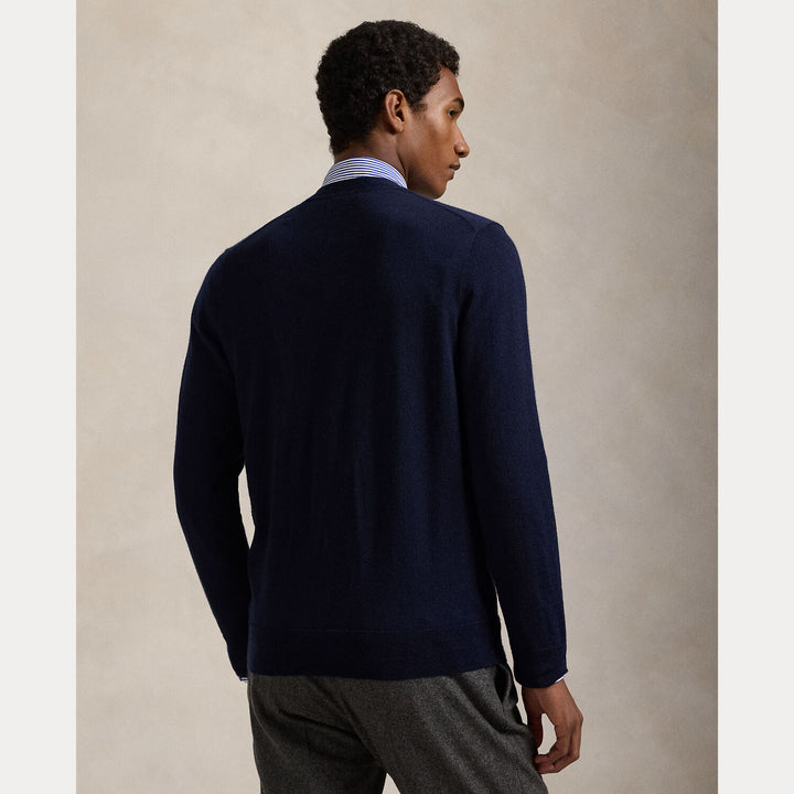 POLO Ralph Lauren Slim Fit V‑Neck Cardigan-100% wol-HEREN TRUIEN & VESTEN-Blauw