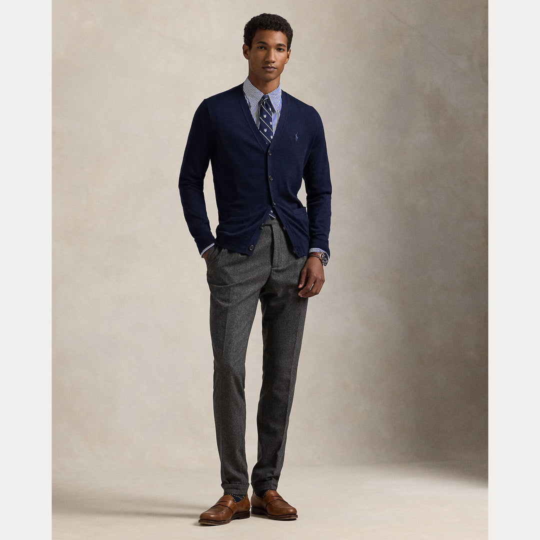 POLO Ralph Lauren Slim Fit V‑Neck Cardigan-100% wol-HEREN TRUIEN & VESTEN-Blauw