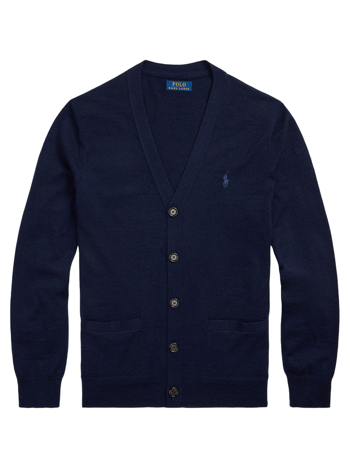 POLO Ralph Lauren Slim Fit V‑Neck Cardigan-100% wol-HEREN TRUIEN & VESTEN-Blauw