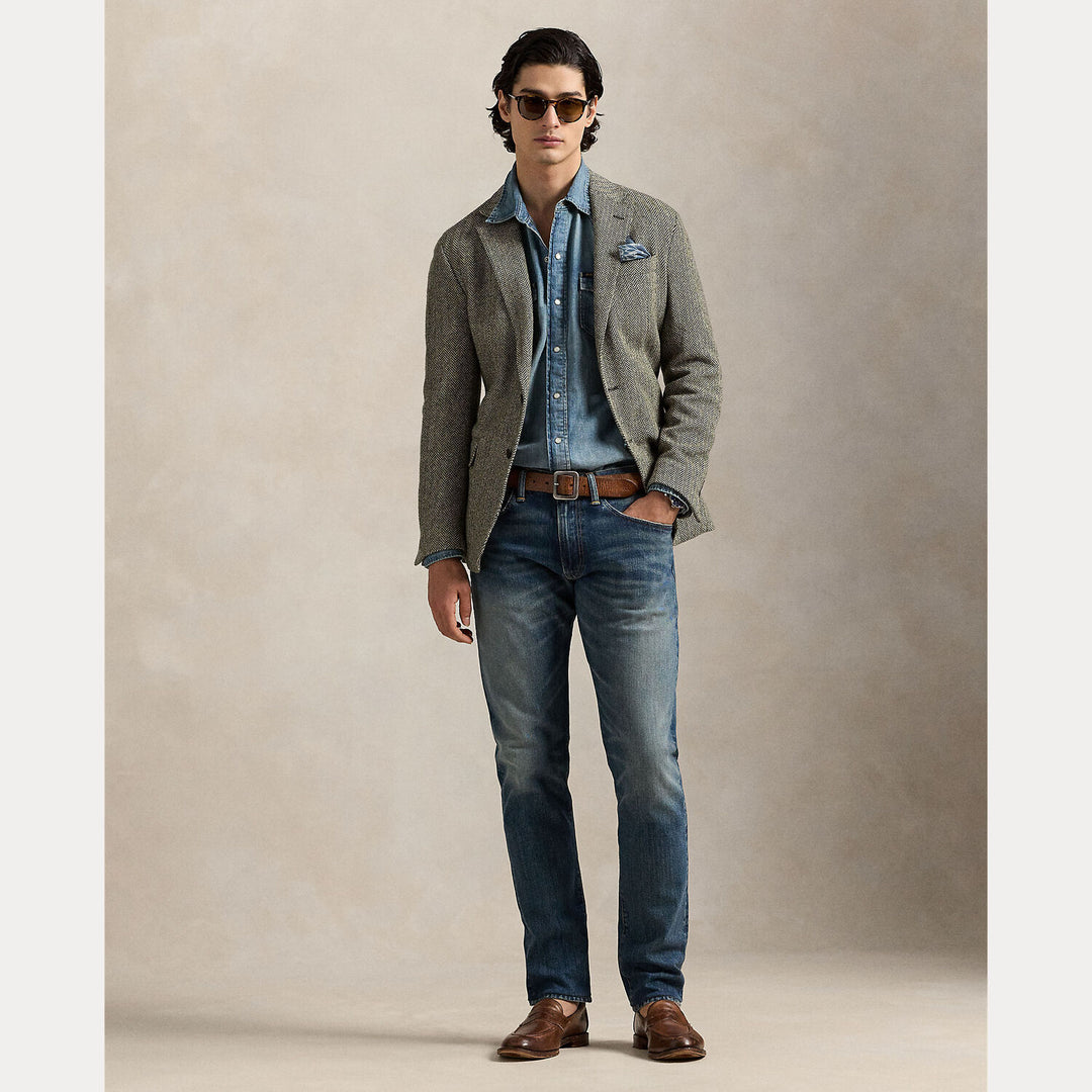 POLO Ralph Lauren Slub Denim Western Shirt – Blauw-100% katoen-HEREN SHIRTS-Blauw