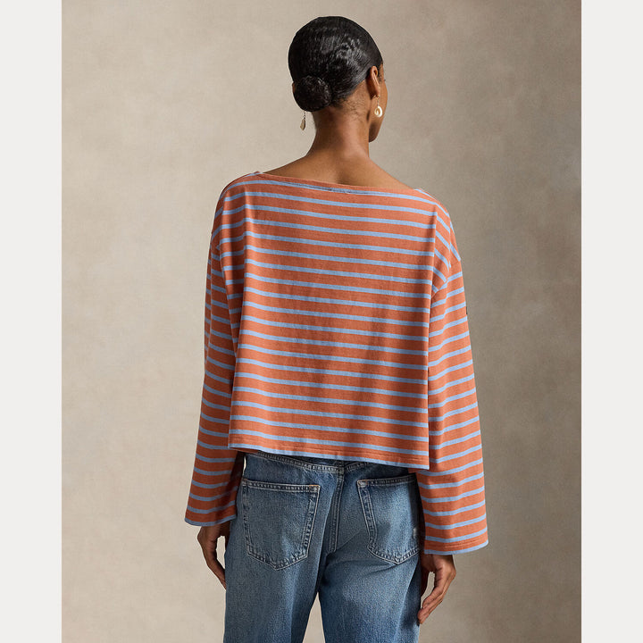 POLO Ralph Lauren Striped boatneck tee – Bruin-100% katoen-DAMES TOPS & BLOUSES-Bruin