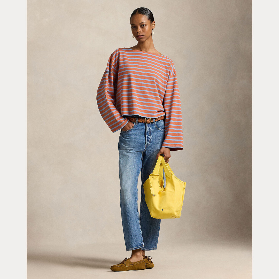 POLO Ralph Lauren Striped boatneck tee – Bruin-100% katoen-DAMES TOPS & BLOUSES-Bruin