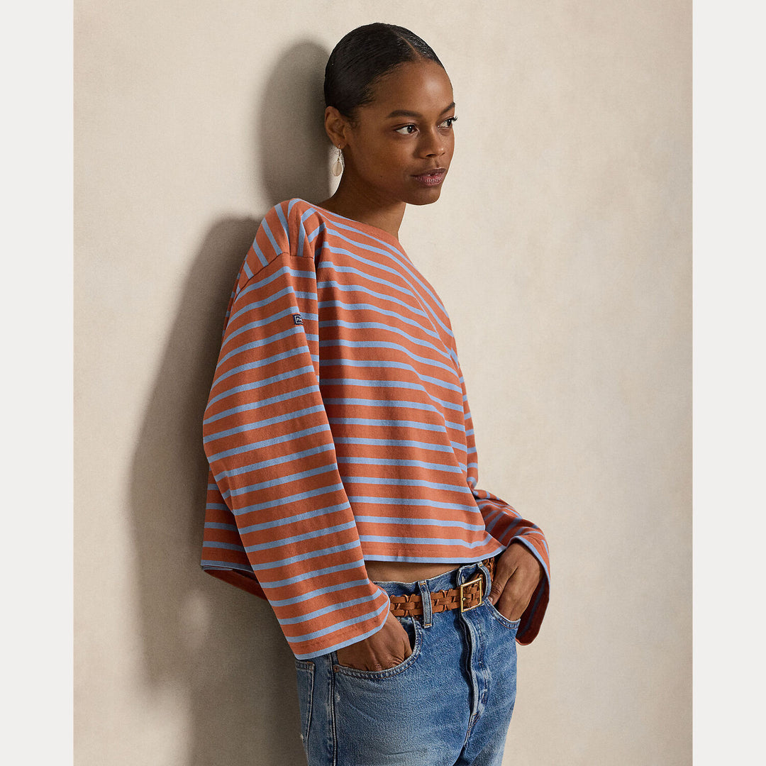 POLO Ralph Lauren Striped boatneck tee – Bruin-100% katoen-DAMES TOPS & BLOUSES-Bruin
