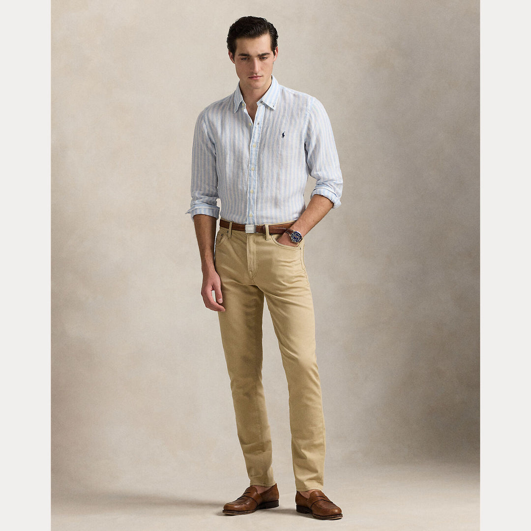 POLO Ralph Lauren Striped Linnen Shirt -100% linnen.-HEREN SHIRTS-Blauw