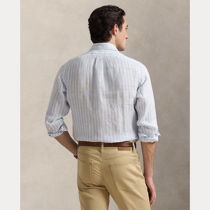 POLO Ralph Lauren Striped Linnen Shirt -100% linnen.-HEREN SHIRTS-Blauw